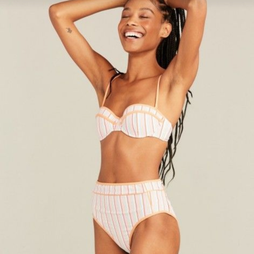 Roller Rabbit Party Stripe Underwire Bandeau Multi Bikini  Top and Botto…